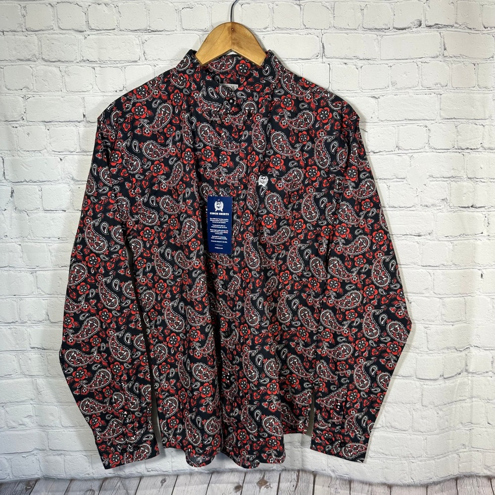 Cinch Boys XXL 16-18 Western Paisley Button Down Shirt Red Black MTW7060339